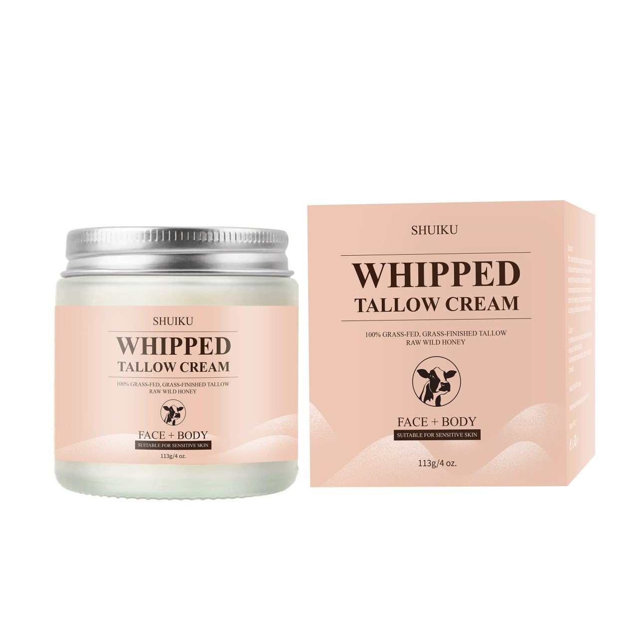Whipped Beef Tallow for Skin - Organic Grass Fed Beef Tallow and Honey Balm Moisturizer