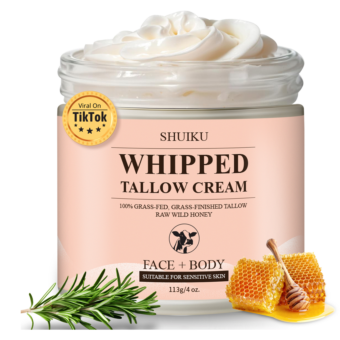 Whipped Beef Tallow for Skin - Organic Grass Fed Beef Tallow and Honey Balm Moisturizer
