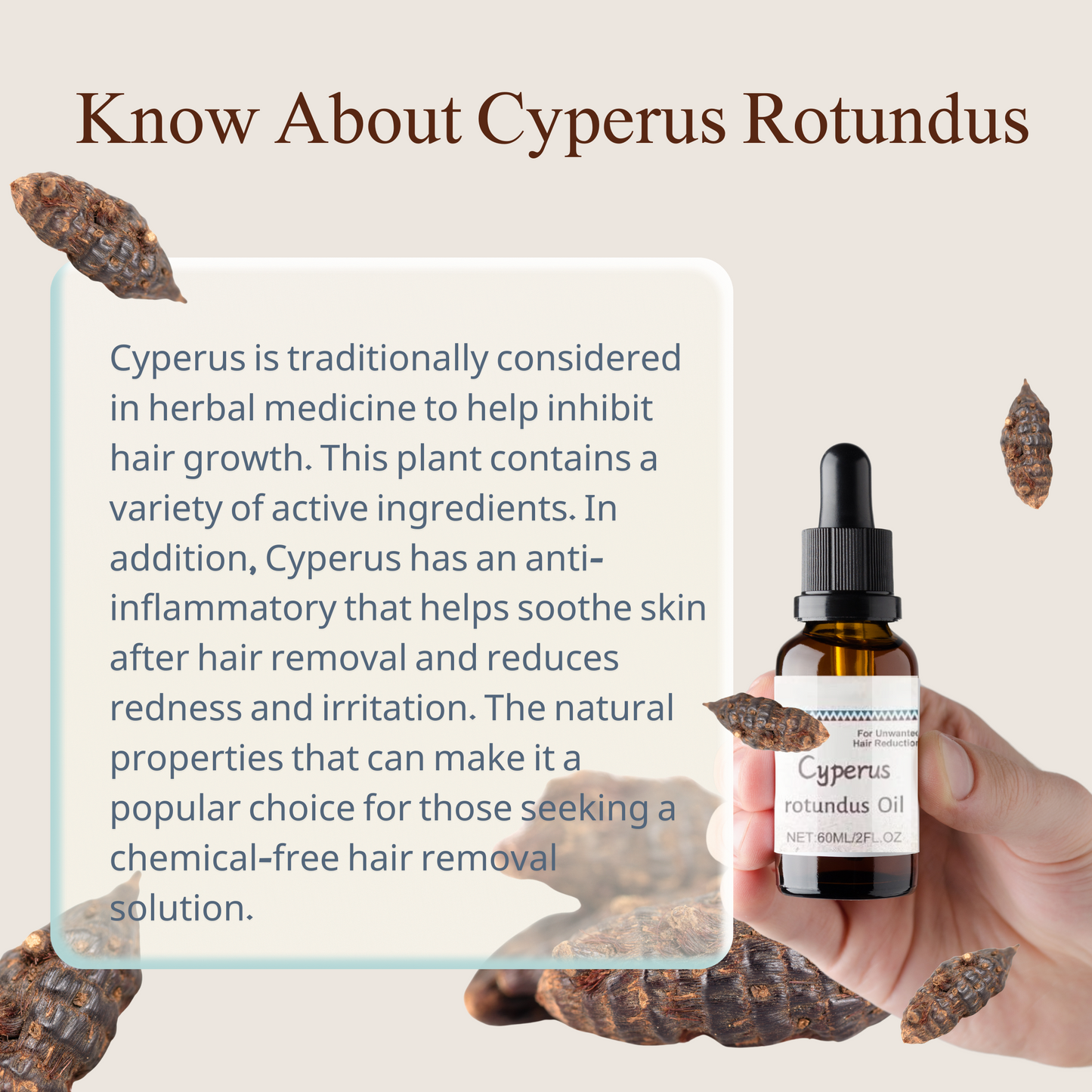 Cyperus Rotundus Oil, Cyperus Rotundus Oil for Reducing Body Hair Growth, Natural Pure Cyperus Oil (2pcs)