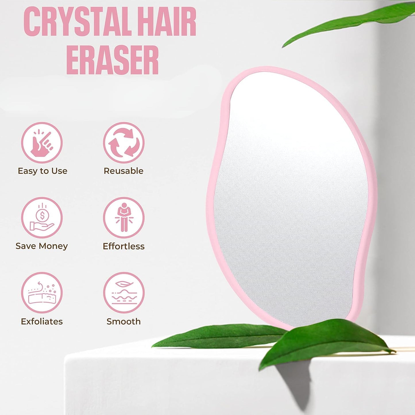 Crystal Hair Eraser, Smooth Beam Hair Eraser for Men and Women, Easy Exfoliation Tool for Back, Arms and Legs, Safe, Reusable and Washable